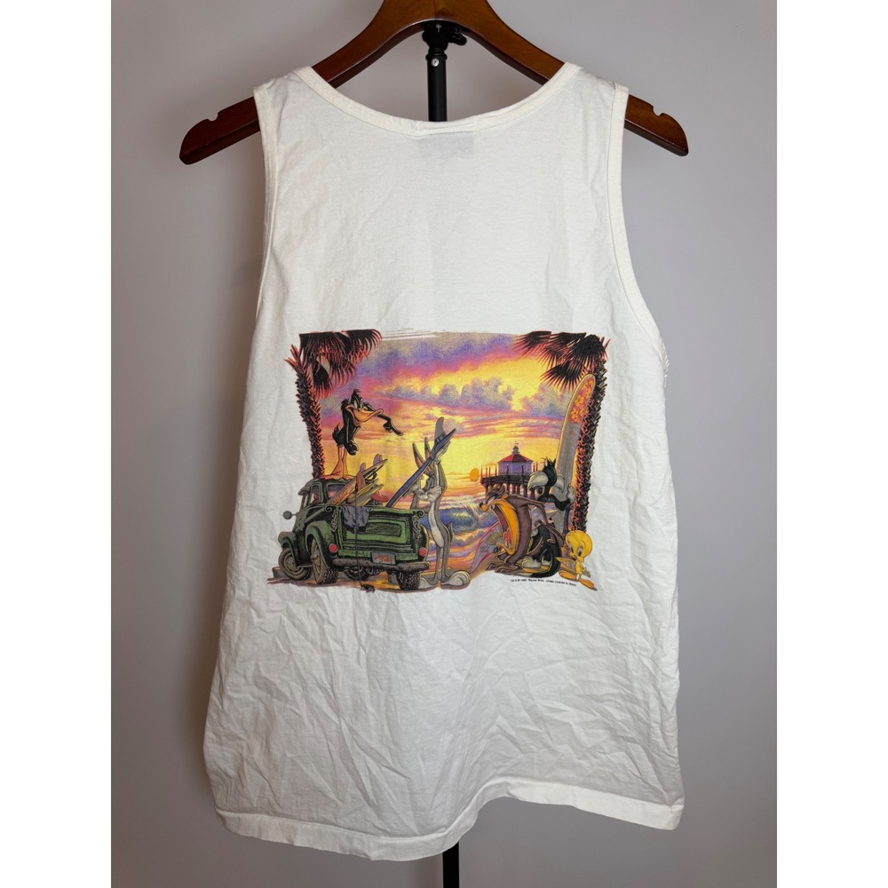 Vintage 1995 Looney Tunes Bugs Bunny Beach Surf Tank Top Mens XL White Giant